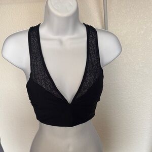 lululemon athletica Black Lace-Trim Deep V Sports Bralette